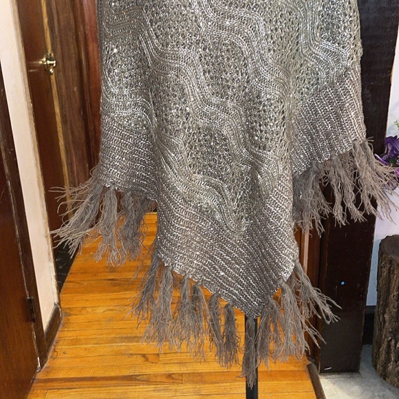 Tan Sequin Fringe shawl - Picture 2 of 6